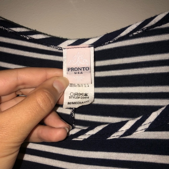 Navy Striped Dress with Lace Sleeve Detail - Picture 3 of 4